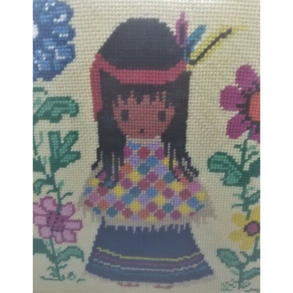 Ted DeGrazia Flower Girl Poncho Girl Finished Needlepoint Cross Stitch Framed - Picture 7 of 10